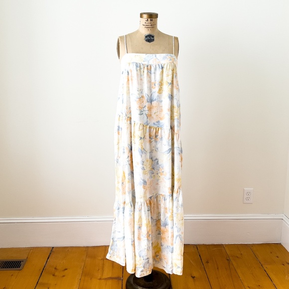 Abercrombie & Fitch Preppy Linen Tiered Floral Cottagecore Maxi Dress -  L Tall - Picture 1 of 16